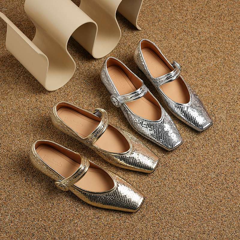 Krazing Pot Овечья кожа Лето Весна Осень Низкий каблук Женские туфли Мэри Джейн с квадратным носком Неглубокие туфли-лодочки