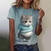 Summer Funny Cartoon Cat 3D Print T-shirts Women Streetwear Casual Fashion Y2k Short Sleeve T Shirt Oversize Tees Tops Clothing