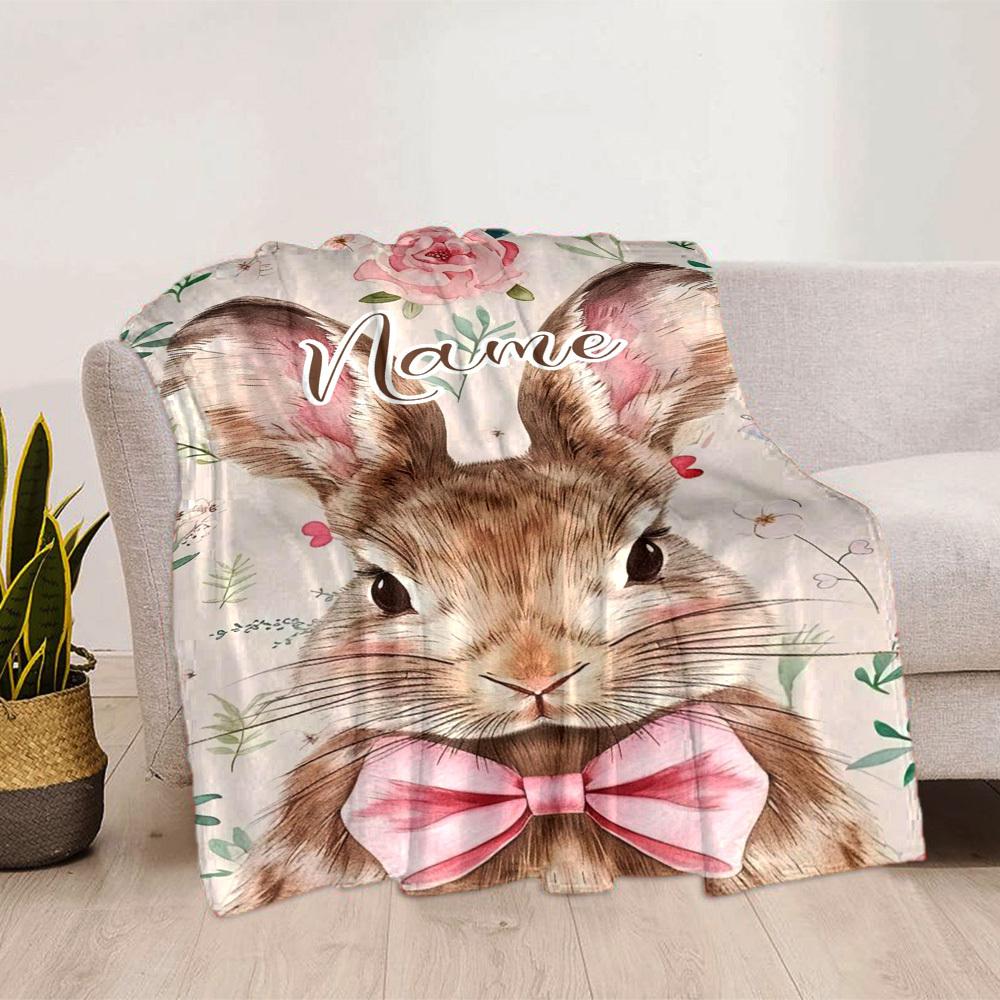 Bunny With Bow Tie Home Customize Your Name Blankets Comfortable Soft Lightweight Allseason Multipurpose Blanket For Picnics Sofas Offices Beds Living