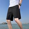 Men Sport Shorts Solid Color Straight Elastic Waist Casual Wear Zipper Pockets Retro Thin