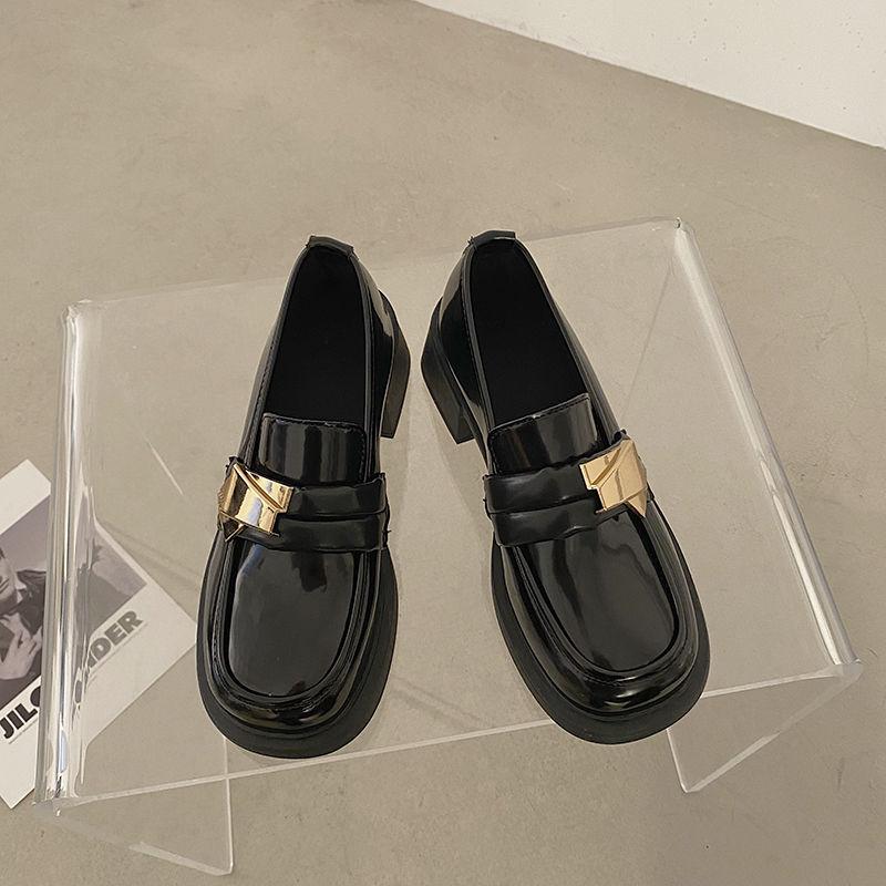 Fashion Loafers with Medium Heels Normal Leather Casual Black Shoes for Women 2024 Square Ladies Summer Footwear Chic and Elegant Y2k 39
