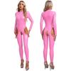 Womens One Piece Long Sleeve Crotchless Jumpsuit Wet Look Patent Leather Zipper Bodysuit Catsuit