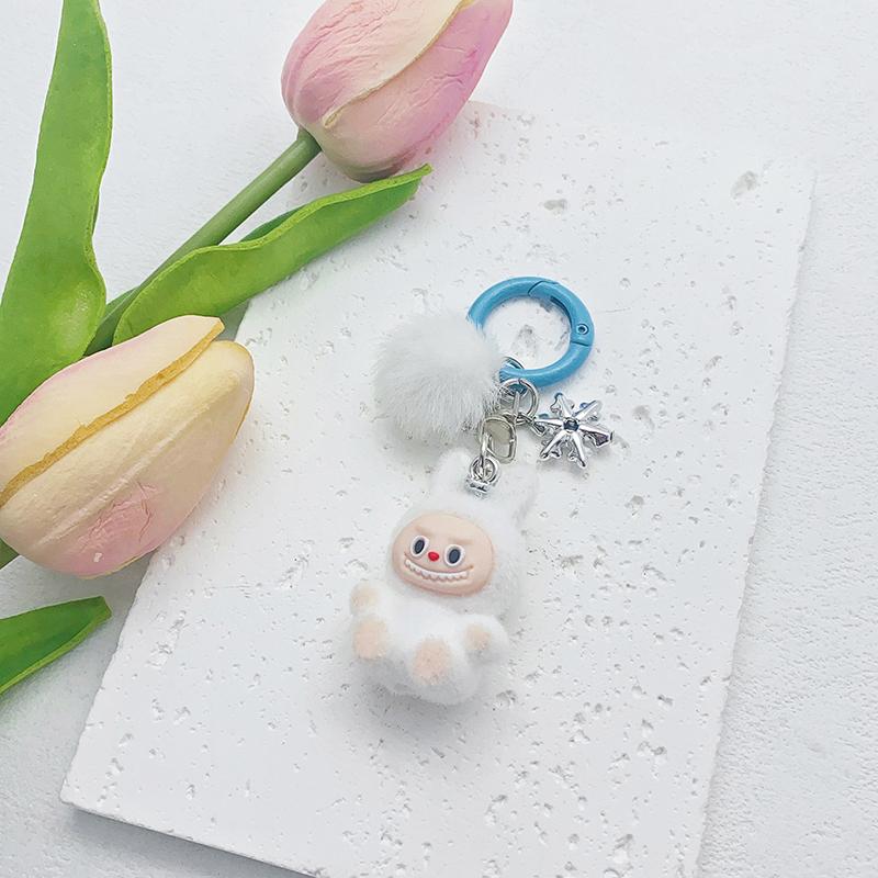 Милый Модный Брелок Лабубу с Флокированием Мультяшный Кавайный Брелок-Подвеска Изысканные Аксессуары для Украшения Рюкзака Подарки