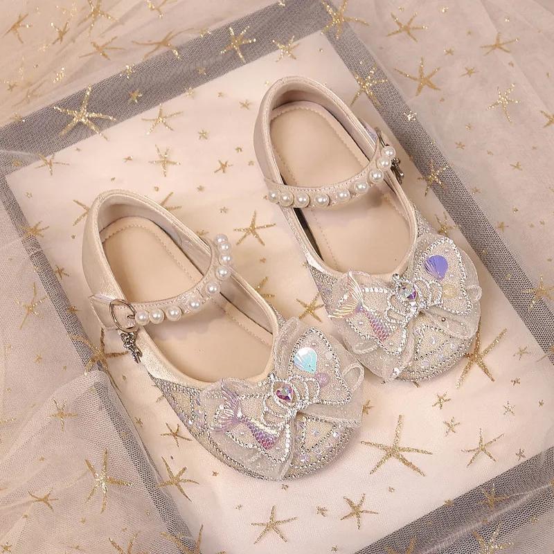 Детские кожаные туфли Sweet Crown для девочек, праздничные туфли, модные блестки, детские туфли принцессы, повседневные туфли на плоской подошве с липучкой