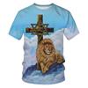 Cross Lion Pattern 3D Printed T-shirt Personalized Christian Art Round Neck Clothing Summer Fashion Creative Design Short Sleeved Tops