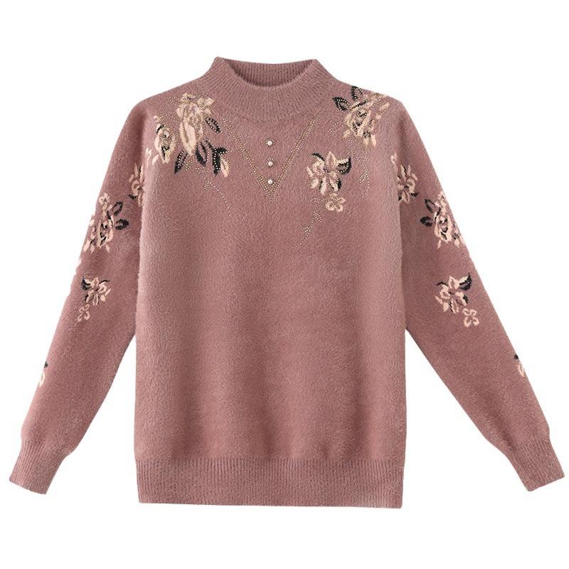 Осенне-зимний шерстяной свитер для мам с мягкой и липкой текстурой для женщин среднего и пожилого возраста с теплой основой и пуловером под ней