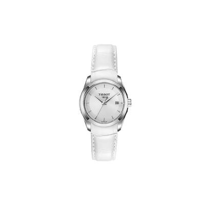 Женские часы Tissot Couturier с кварцевым механизмом, 32 мм, белый циферблат, корпус из нержавеющей стали, кожаный ремешок T035.210.16.031.00