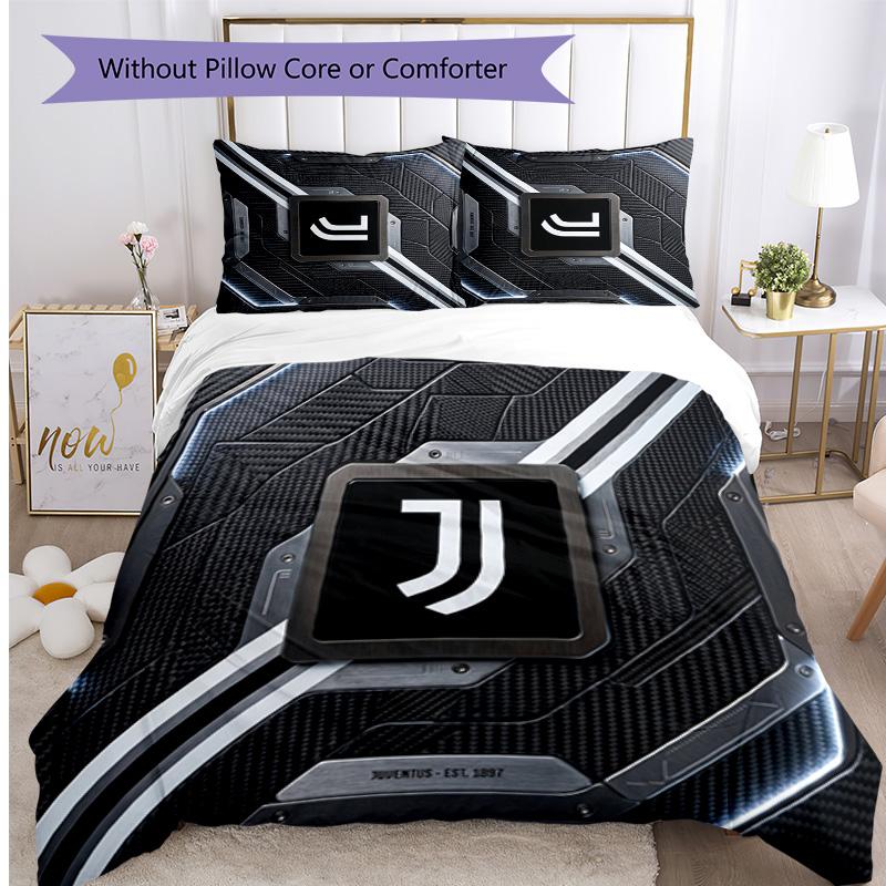 Juventus FC С принтом 3 шт. Комплект постельного белья Мягкий, приятный для кожи, стирающийся Пододеяльник и Наволочки Комплект Для всех сезонов Спальня