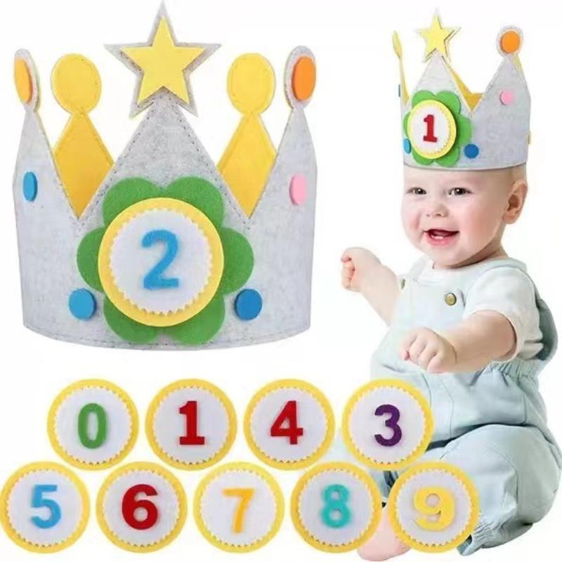 Felt Birthday Crown Durable Interchangeable Numbers Crown Adjustable Size Children Day Gift For Girls Boys Birthday Party Decor