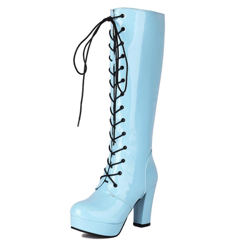 Red High Knee Boots Women Platform Sexy Luxury Gold Silver Blue Heels Women's Winter High Boot Party Shoes Ladies Large Size 46