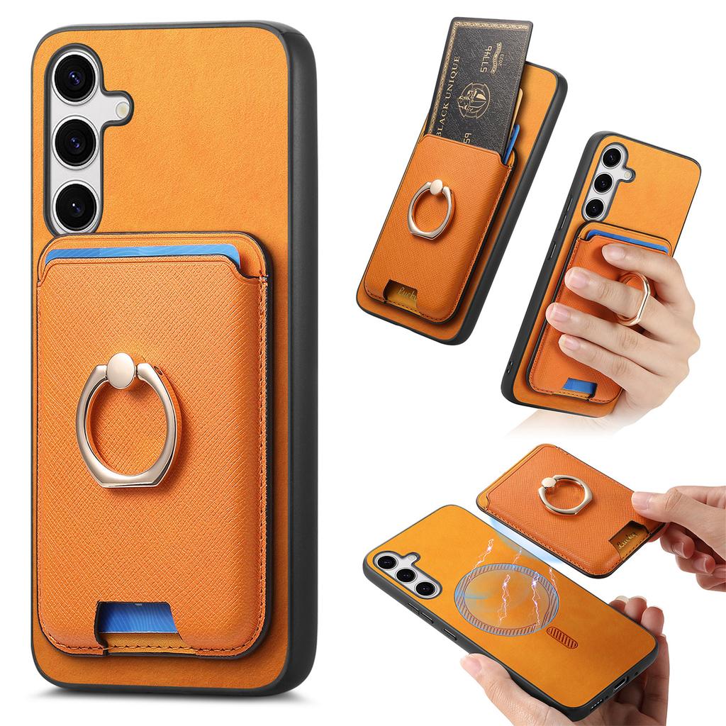 For Samsung Galaxy S25 Magnetic Case Detachable Card Bag Leather Back Cover with Kickstand