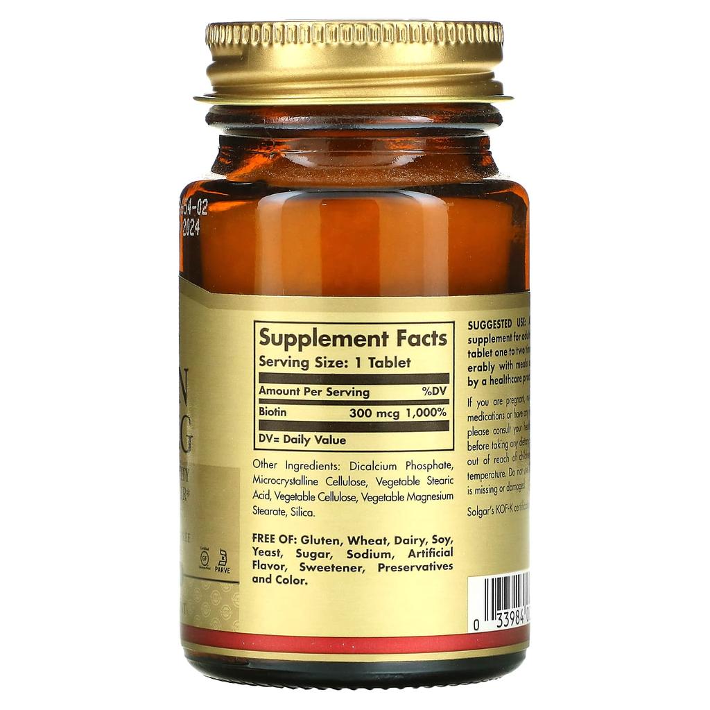 Solgar Biotin, 300 Mcg, 100 Tablets