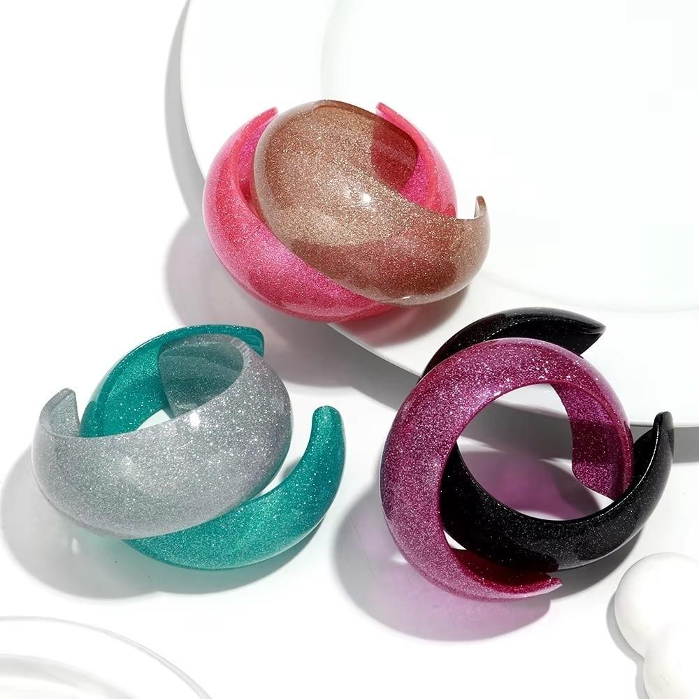 Colorful Glitter Acrylic Wide Cuff Bangle Round Shape Open Bracelets for Women