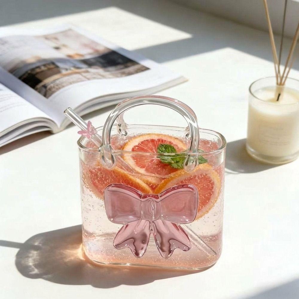 with Straw Handbag Glass Cup 750ml Capacity Fruit Wine Glass Drinking Coffee Cup Summer Swimming