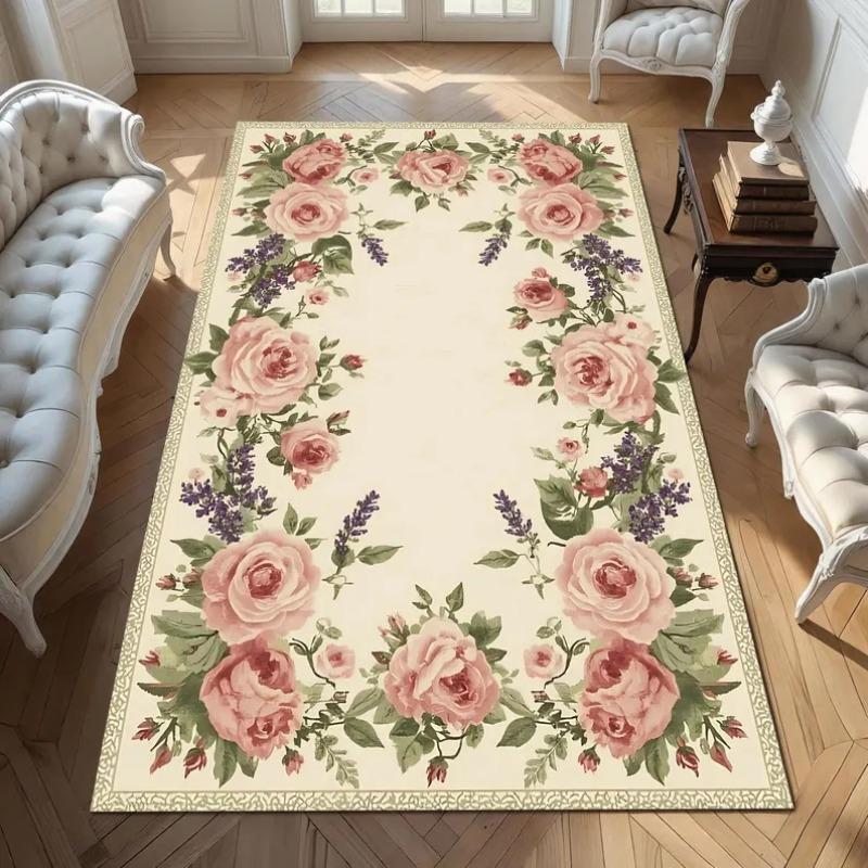 Green Flowers Rug Colorful Boho Decor Living Room Bedroom Rug Home Decoration Retro Carpet