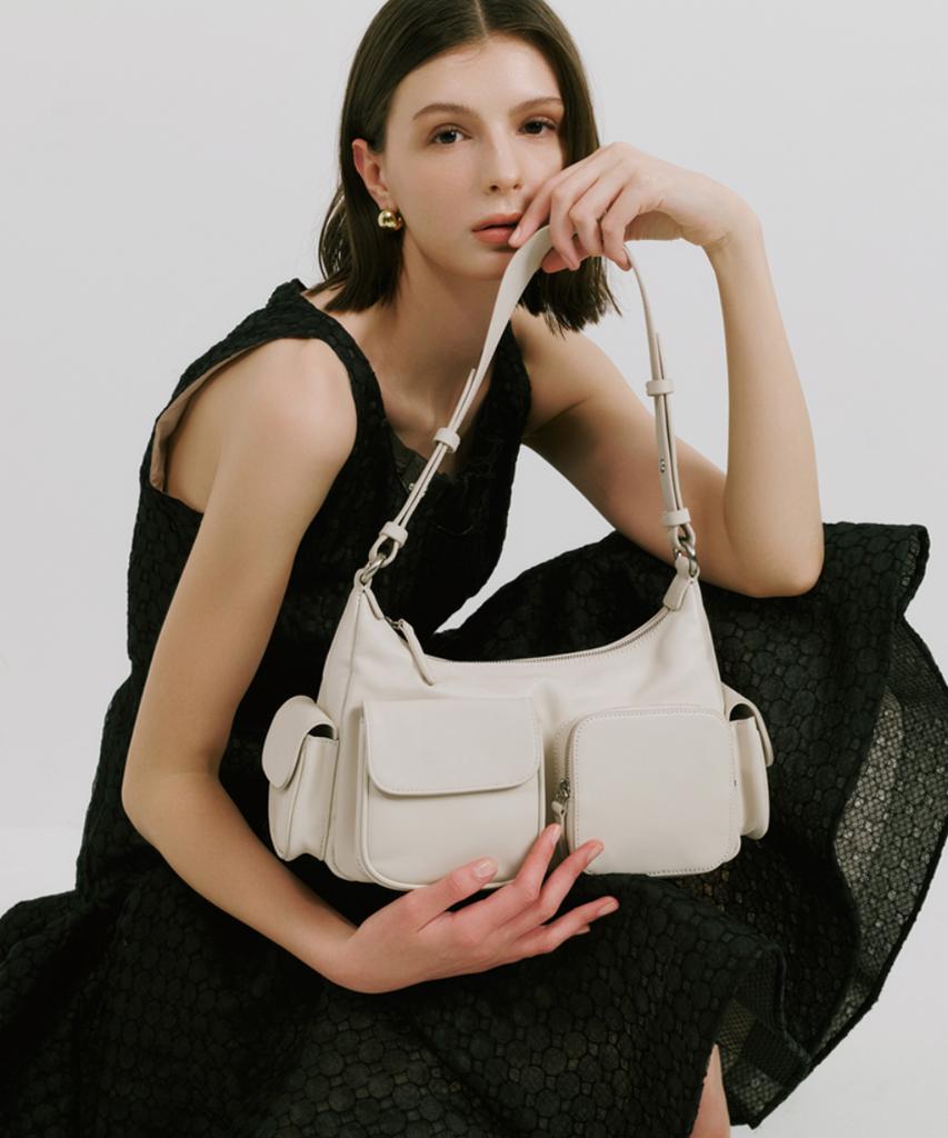 Barneys Newyork Italian Leather Pocket Bag Ivory