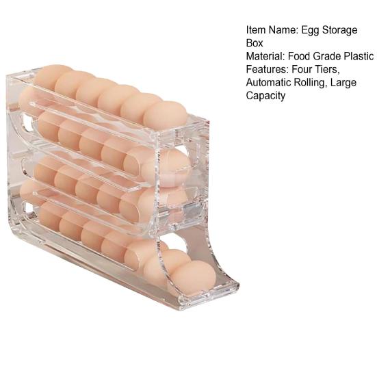 Ящик для хранения яиц в холодильнике, четырехъярусный автоматический передвижной ящик большой емкости, компактный органайзер на 30 яиц, боковая сторона холодильника