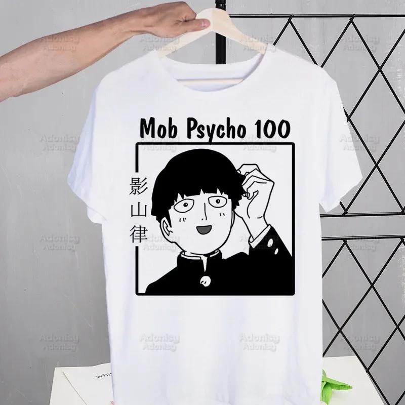 Футболка Mob Psycho 100 Shigeo Kageyama Мужская Ретро Выстиранная Топы Футболки Харадзюку Аниме Манга Футболка Уличная одежда Хип-хоп Футболки