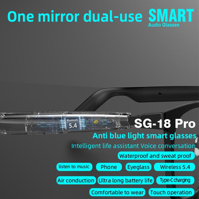 Умные беспроводные аудиоочки SG-18 PRO, Bluetooth 5.4, Очки с защитой от синего света, HIFI-звук и сенсорное управление