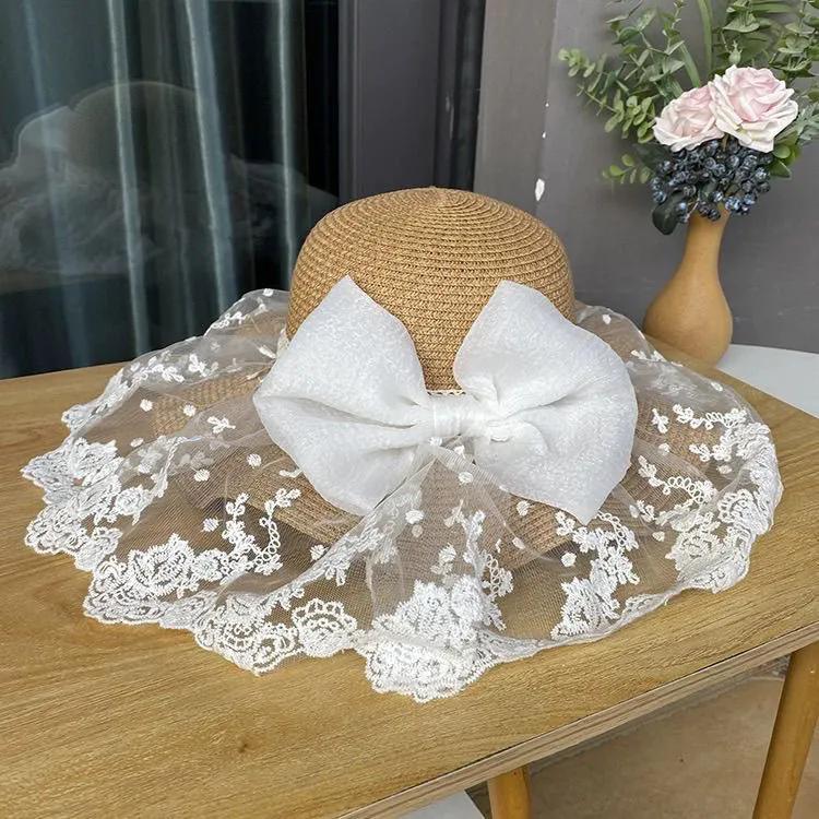 WTEMPO Женские летние элегантные кружевные лоскутные шляпы от солнца с широкими полями, повседневные, дышащие, пляжные, солнцезащитные шляпы с бантом