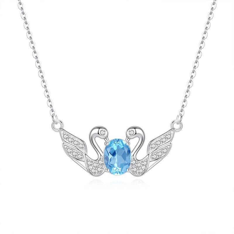 S925 Sterling Silver Swan Pendant Necklace Inlaid Natural Amethyst Citrine Topaz Crystal Fashion Jewelry Gift for Women Elegant