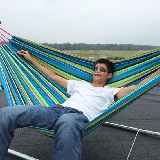 Уличный холщовый гамак с ремнем для переноски Портативный Сверхпрочный Одноместный Двухместный Кемпинг Сад Патио Балкон Веранда Задний двор Цветная полоска