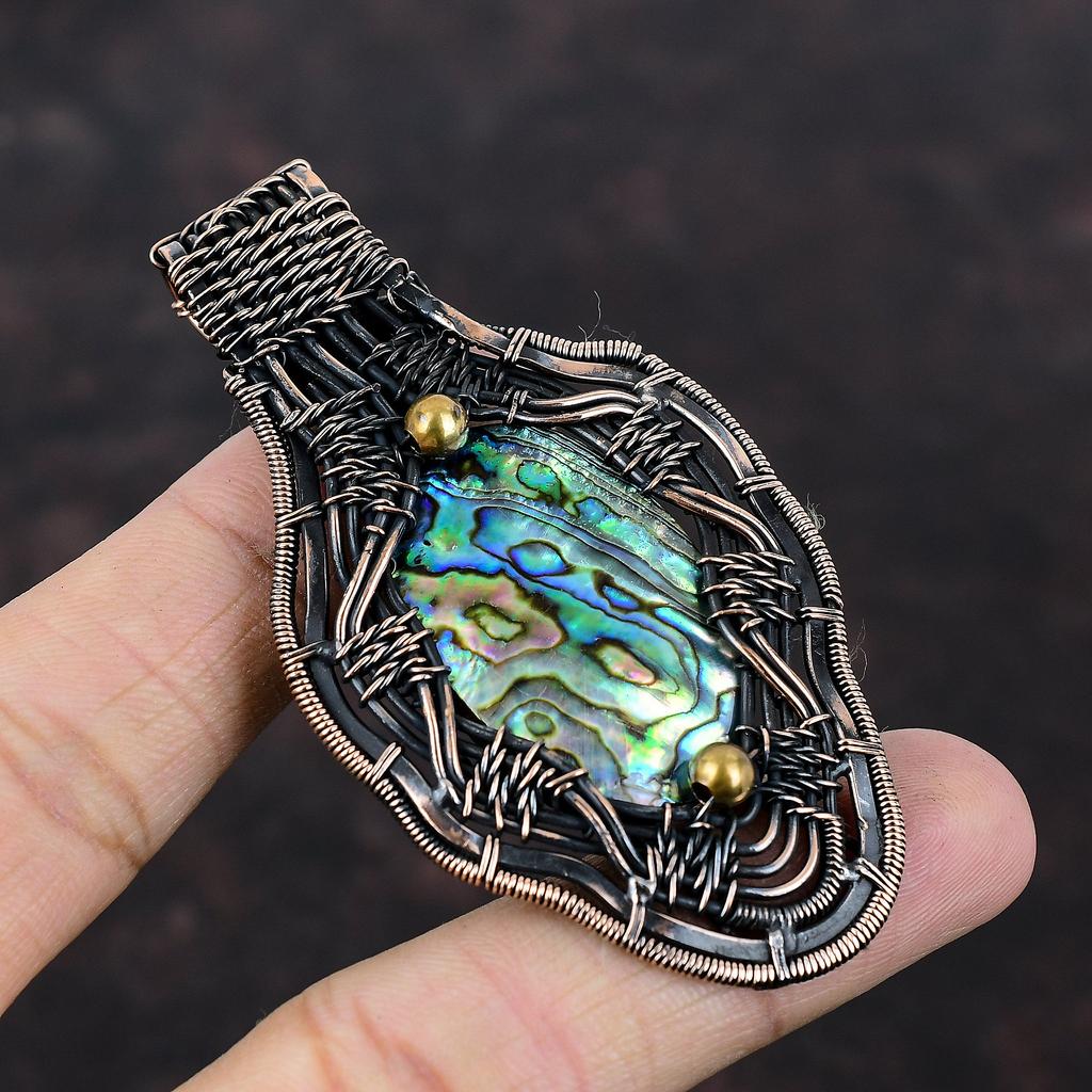 Подвеска из ракушки морского ушка Медная проволока Кулон ручной работы Подвеска из ракушки морского ушка Ювелирные изделия Подвеска из драгоценного камня Изысканные медные украшения Подарок для мамы