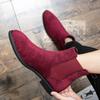 Wine Red Men Chelsea Boots Flock Round Toe Business Boots for Men with Low Heels Slip On Men Boots Bottes Pour Hommes 2024