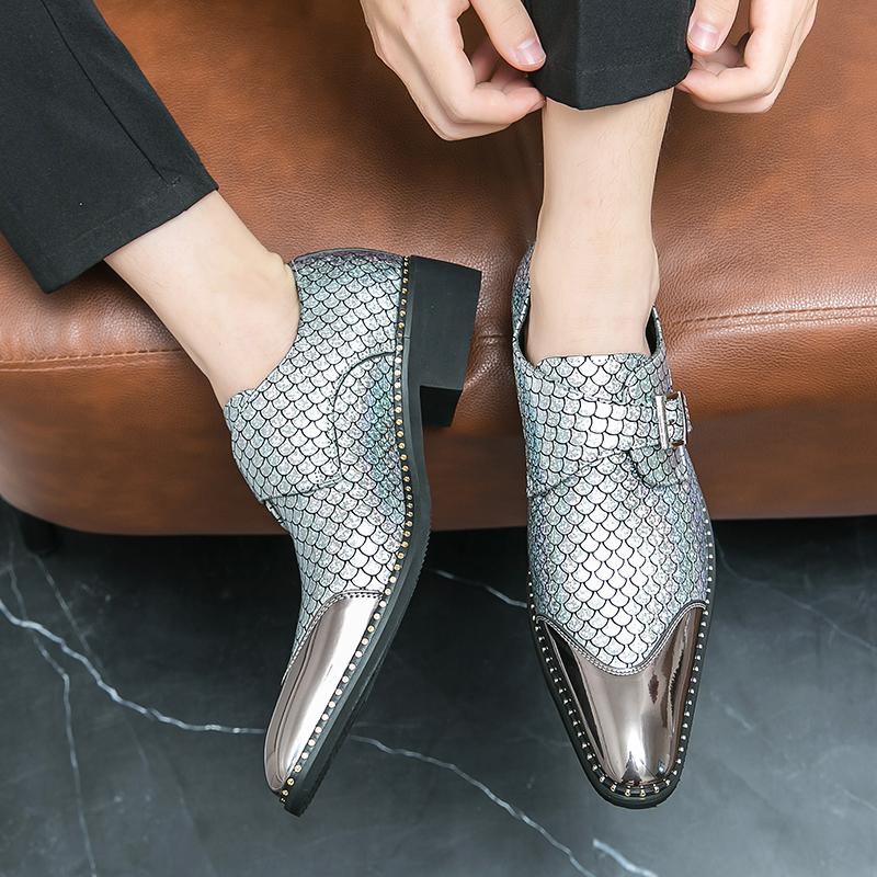 Модные мужские туфли из микрофибры с острым носком из рыбьей чешуи, вечерние, свадебные, прогулочные, танцевальные резиновые туфли для мужчин