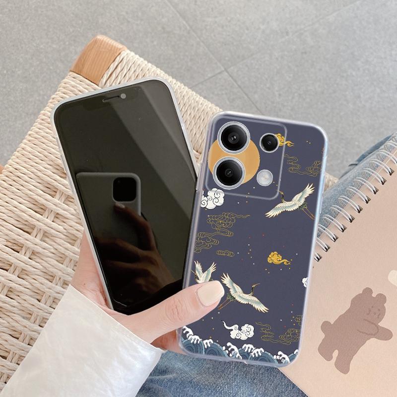 Роскошный белый чехол-журавль для iPhone Samsung A55 M34 S24 Xiaomi Redmi 13 Pro 14C Huawei Honor противоударный бампер для телефона TPU с защитой от царапин прозрачная задняя крышка