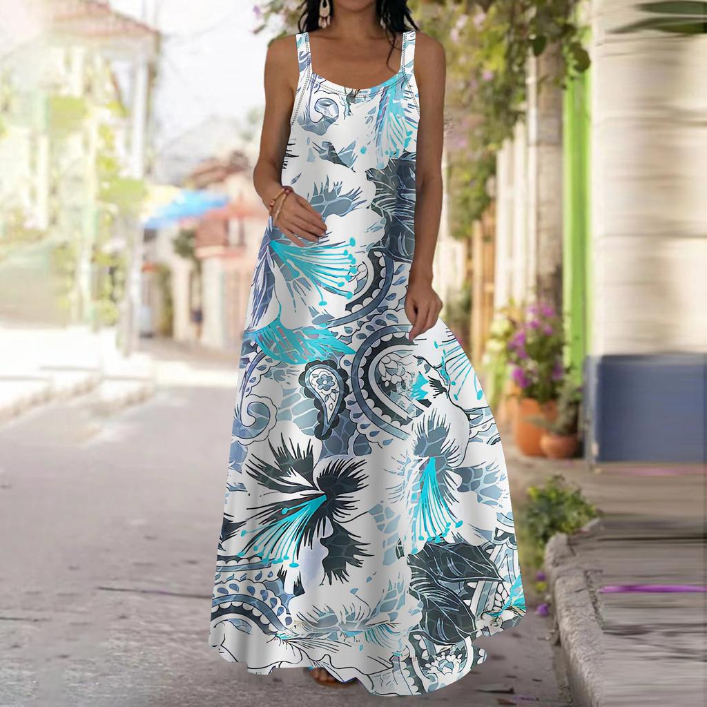 Женское платье-комбинация Длинное платье макси Красное платье с цветочным принтом Весна и лето Для отдыха и отпуска