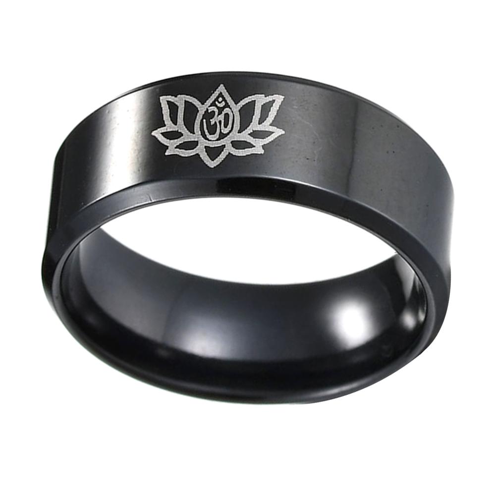 BLUELANS RINGS Unisex Yoga Lotus Simple Steel Om Titanium Pattern Finger Ring Band Jewelry