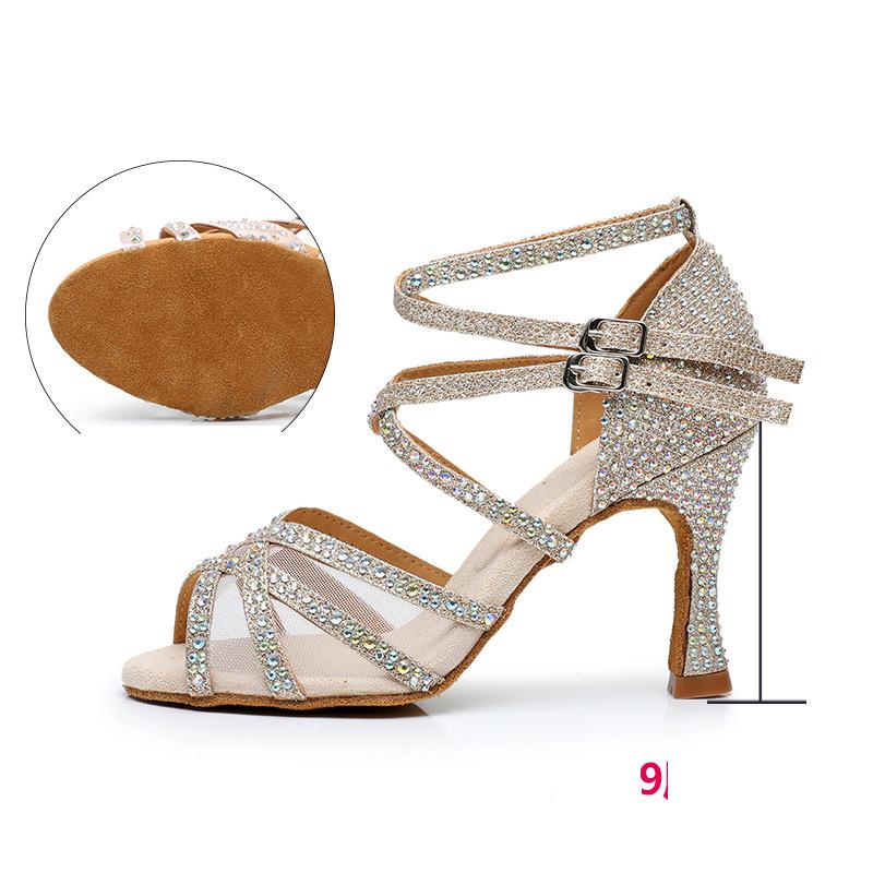 Летние женские туфли на высоком каблуке для латинских танцев, танцевальная обувь для латиноамериканских танцев сальса, черные блестящие туфли для бальных танцев для девочек и женщин