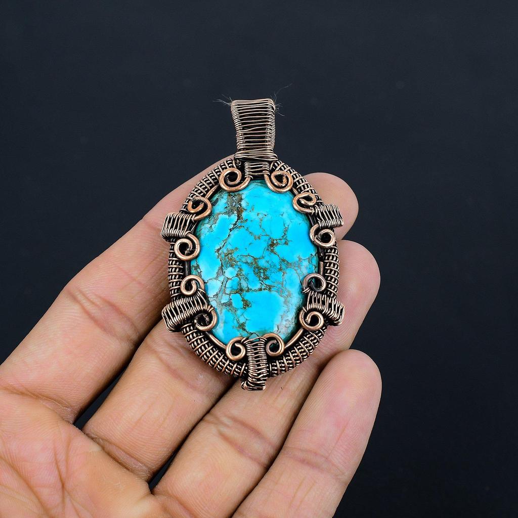 Подвеска из тибетской бирюзы, ювелирное изделие из драгоценного камня, обернутое медной проволокой 999 пробы, подвеска ручной работы, на День благодарения
