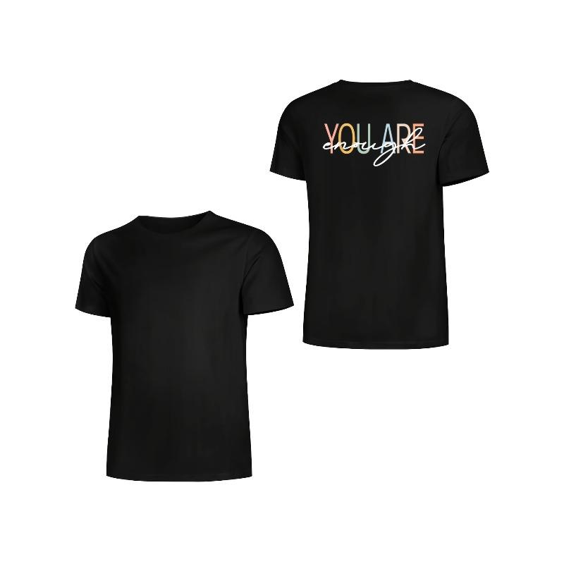 Европейские размеры Мужская забавная футболка Awareness о психическом здоровье - Черная с оранжево-розовым градиентом - Повседневная одежда, Забавный графический топ для мужчин