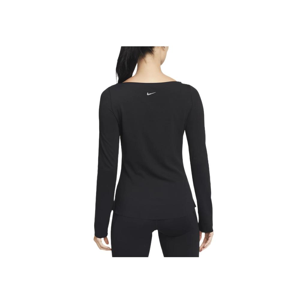 Nike Solid Color Off-The-Shoulder Fitted Long Sleeve Workout Top Women Tops Black DQ6035-010