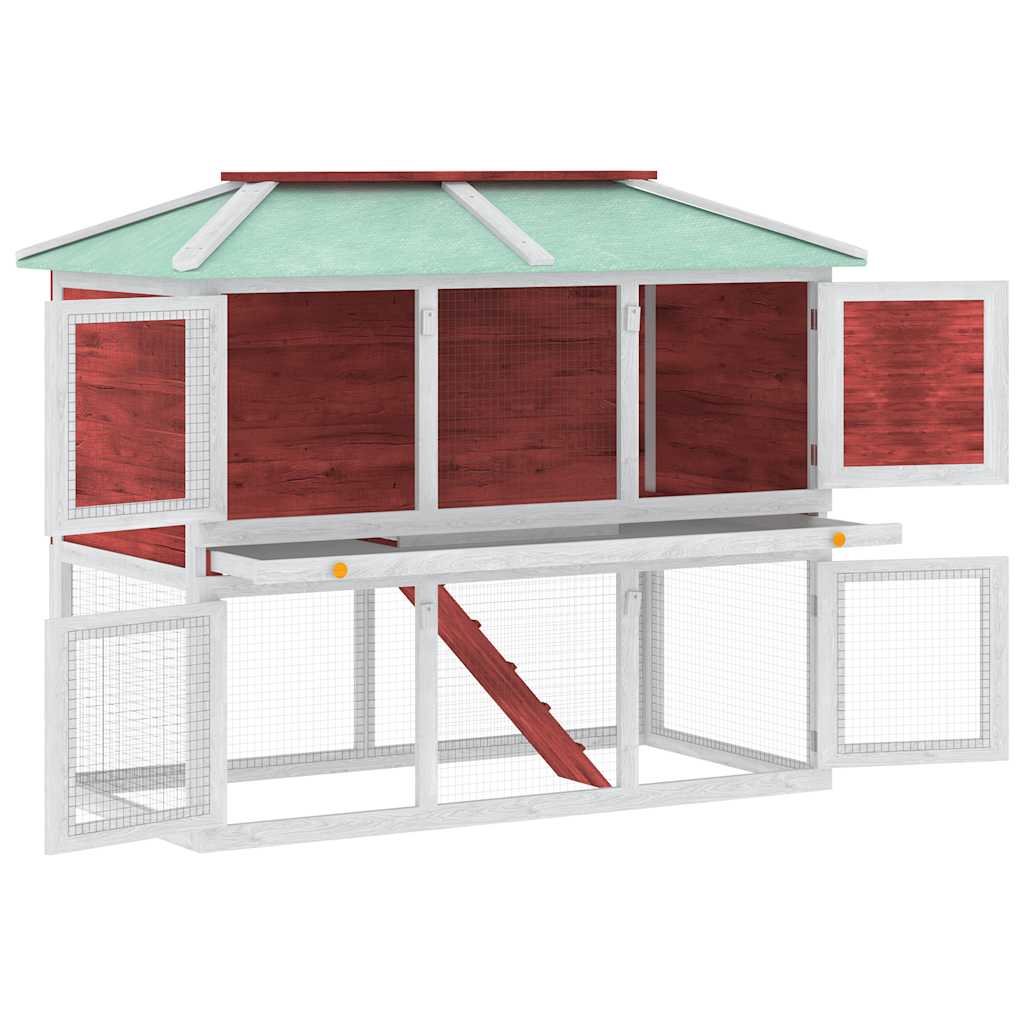 Small Animal Rabbit Hutch 2 Story Red Wood