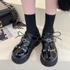 Туфли в стиле панк, женские, на платформе, с металлическими заклепками, темные, летучая мышь, модные, женские туфли-лодочки, на танкетке, бордовые, школьные, студенческие туфли