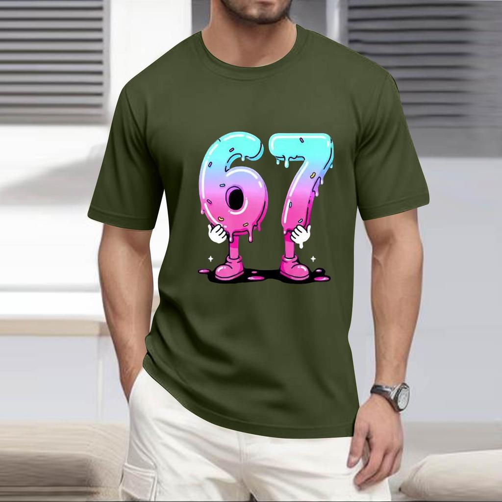 Мужская популярная футболка с принтом, круглым вырезом и коротким рукавом