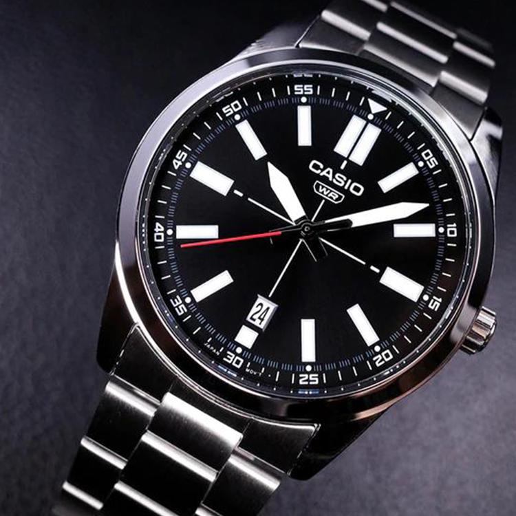 Casio Стандартная серия Минималистичная мода Классический Повседневный Кварцевый механизм Стальной ремешок Мужские часы Черный MTP-VD02D-1E
