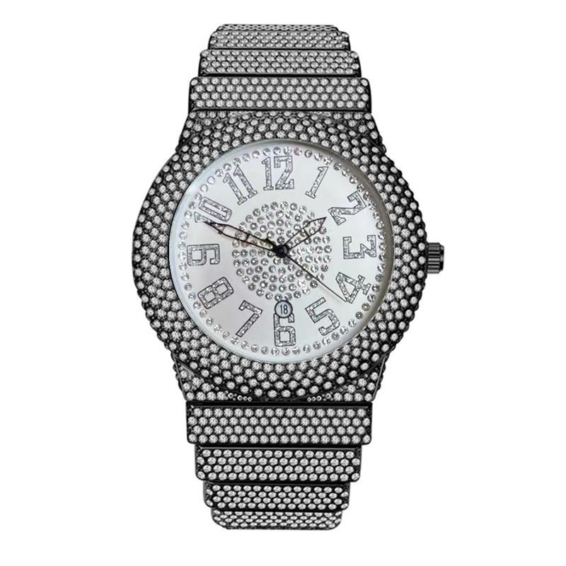 Мужские хип-хоп бриллиантовые часы класса люкс, золотые, с кварцевым механизмом и датой