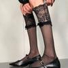 Women Sexy Transparent Lace Stockings Ballet Style Bowknot Knee High Socks Summer Thin Slim Sheer Stockings Stitching Long Socks