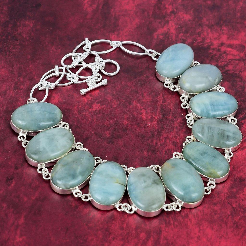 Ожерелье из чистого серебра 925 пробы с аквамарином и регулируемой цепочкой, ювелирное ожерелье ручной работы из драгоценных камней на День памяти