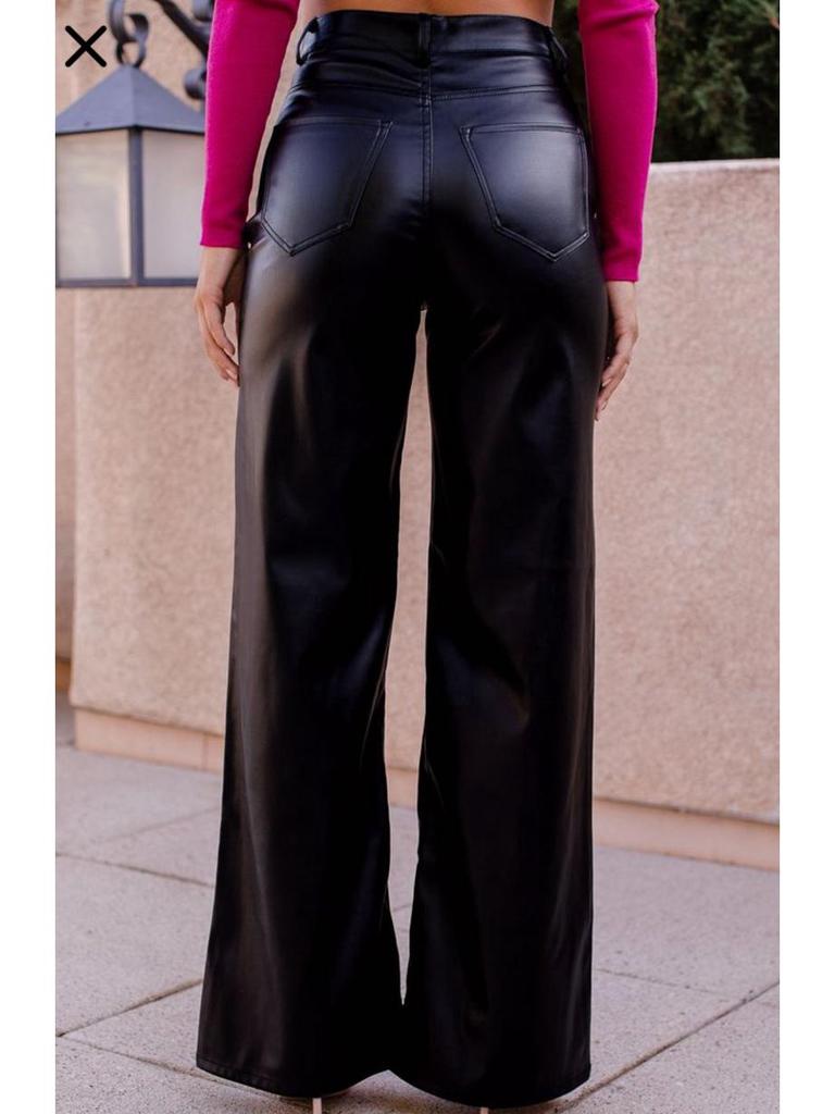 High Waist Women's Retro Leather Pants - Casual Slim Fit, Wide Leg, Autumn/Winter