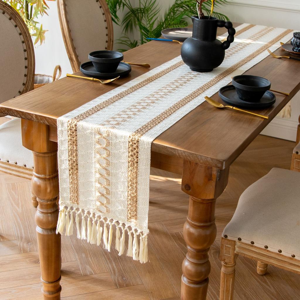 Интерьерный коврик Декоративная скатерть для обеденного стола Столовая дорожка Длинный коврик для стола Ткань с плетеным покрытием из хлопка и льна Ретро Классический Дом