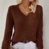 Свитер-пуловер с V-образным вырезом, элегантный вязаный свитер с длинным рукавом, женская одежда