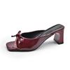 French bow thick heel cool slippers women's outerwear 2025 new summer large size fish mouth open-toed high heels