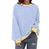 Women's Autumn and Winter Striped Round Collar Color Collision Loose Long Sleeve Sweatshirt