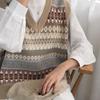 Women V-neck Knitted Vest Contrast Patchwork Sleeveless Sweaters Korean All Match Loose Pullover