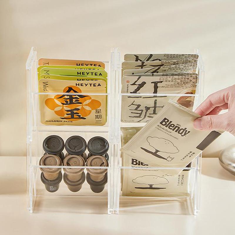 Вертикальный держатель для чайных пакетиков, штабелируемый органайзер для чайных пакетиков, прозрачный органайзер для кофе и чая, для сливок, сахара, для шкафа, кухни